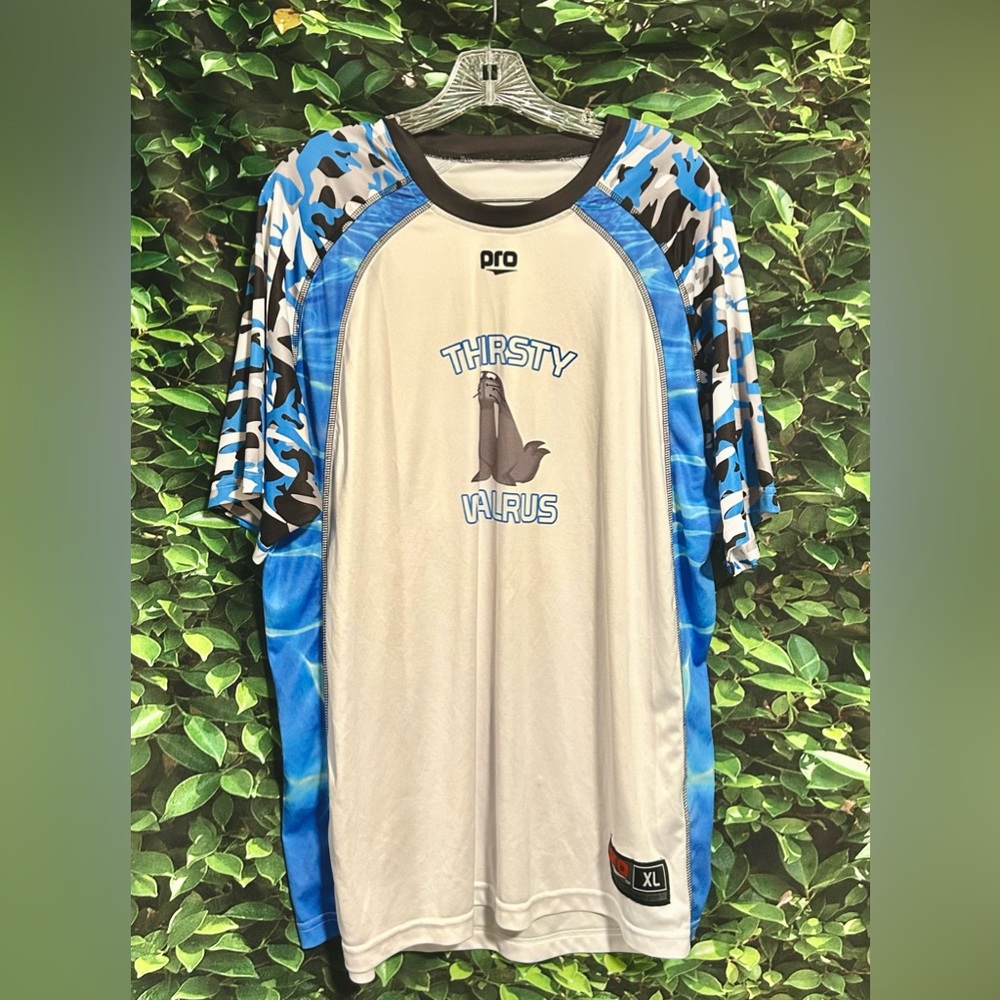 Pro Athletics Thirsty Walrus Shirt White Blue Mens XL